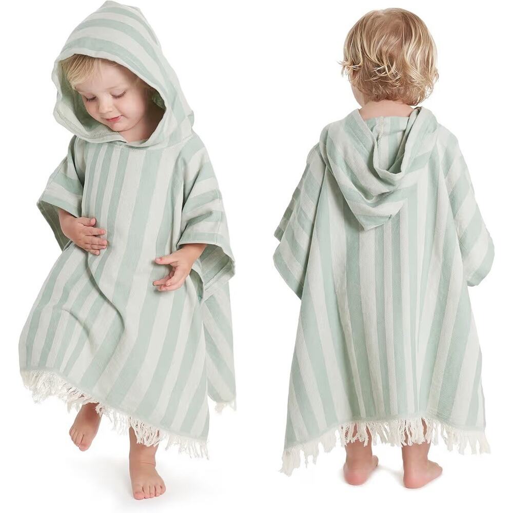 Toddler Hooded Poncho Towel Cover Up for Beach Pool Bath 100% Cotton Sage Green